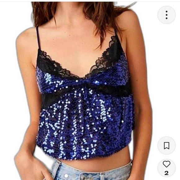 Free people blue sequin babydoll top - Picture 1 of 4